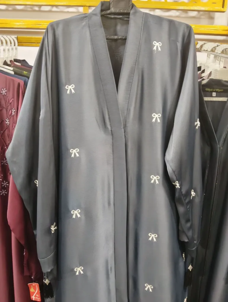 Premium TikTok Fabric Bow Embroidered Abaya – Standard Size