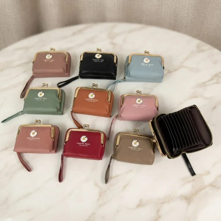 Premium Women’s Mini Wallet – Luxury Ladies Card Holder with 12 Card Slots, Coin Pocket, Cash Compartment, Secure Zip Closure & Wrist Strap - colours - Black , Green , Pink ,  Camel Brown , Dusty Brown , Light Pink , Khaki ,  Maroon , Sky Blue