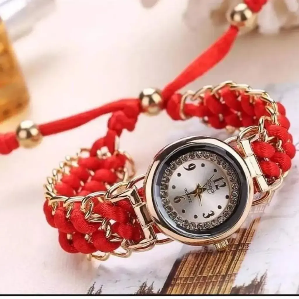 Girls Luxury Stylish Girls Analog Handmade Bracelet Rope Watch - Elegant Timepiece Featuring A Unique Woven Design - colours - Black , Blue , Brown , Pink , Purple , Red