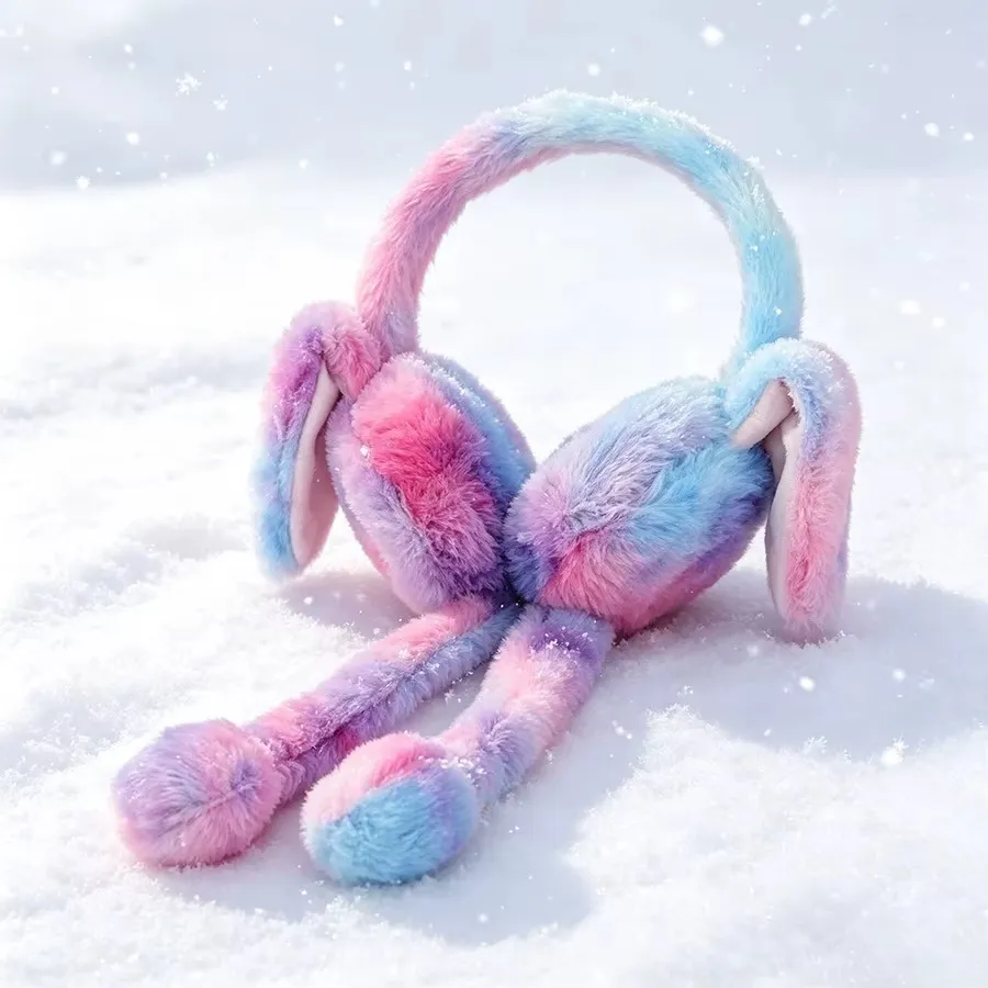 Cute Plush Bunny Ear Muffs – Soft Winter Ear Warmers with Cute Rabbit Ear Detail - Random Color